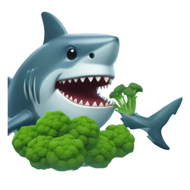 Shark with a top hat eating broccoli on an island sticker