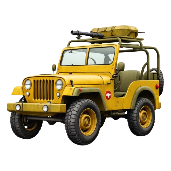 yellow military jeep with red tuning symbols sticker