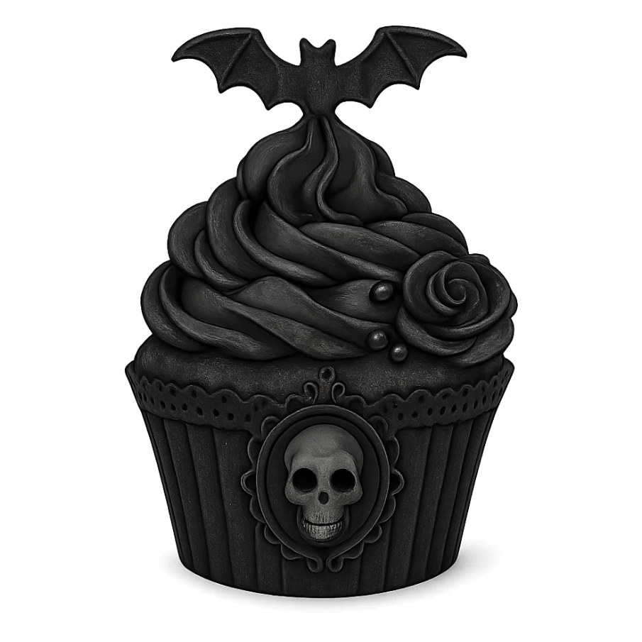 Gothic cupcake in imagen 4 style, no background sticker