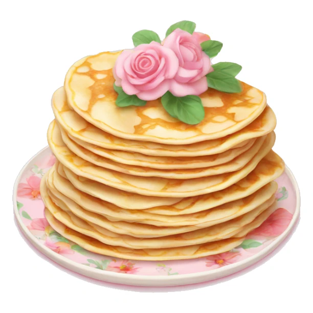 Crepes stacked on a light pink porcelain plate with floral print  sticker