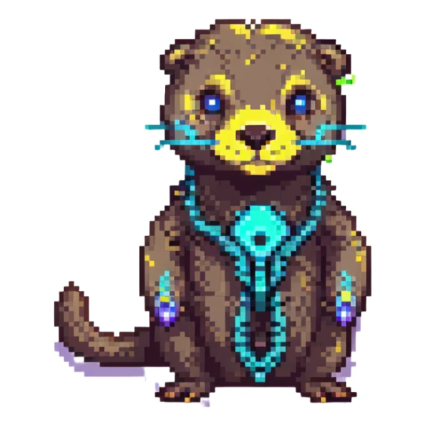 chibi pixel art otter, cyberpunk neural interface, neon reflections sticker