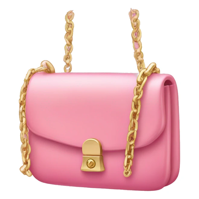 A cute pink tiny purse with gold chain and logo sticker
