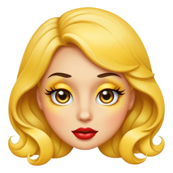 sassy yellow emoji face with long curled eyelashes, thick glossy lips, smirking expression, dramatic eyeshadow, side-eye look, bratty attitude, classic apple emoji style sticker