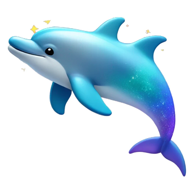 Dolphin swimming around stars, rainbows, and sparkles sticker