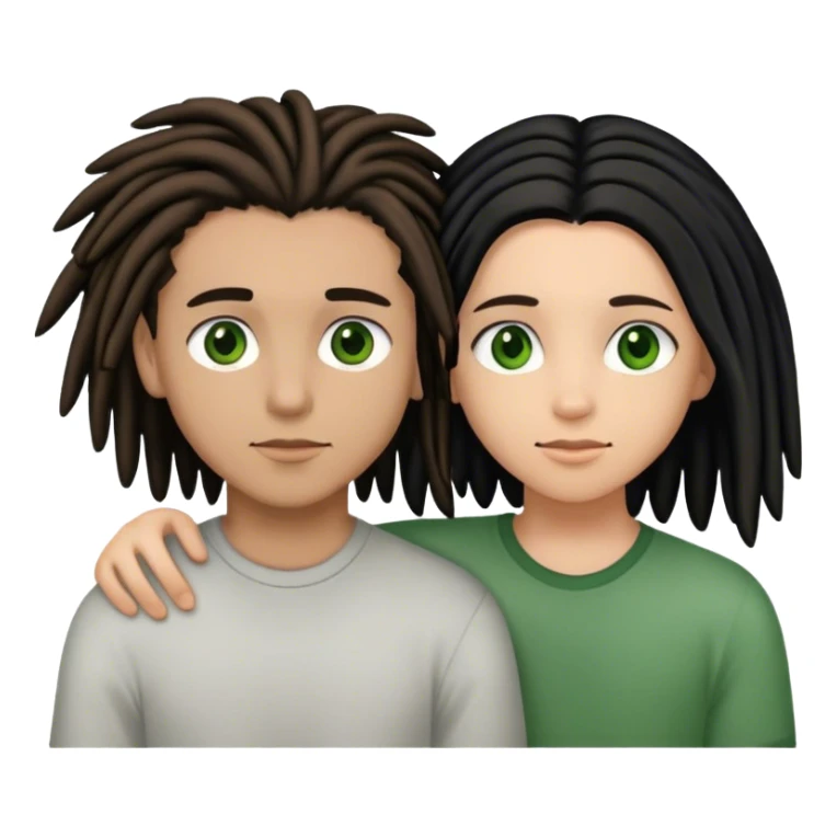 couple holding eachother. the boy is light skinned, short brown dreads, and green eyes. the girl is light skinned, long straight black hair, and brown eyes. sticker