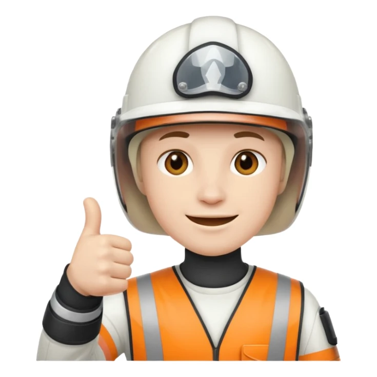 Cara de una persona con casco blanco cun pulgar arriba sticker