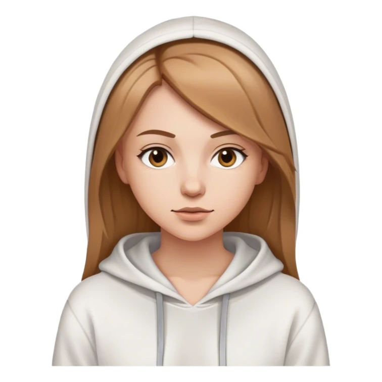 White girl with straight light brown hair and white hoodie sticker