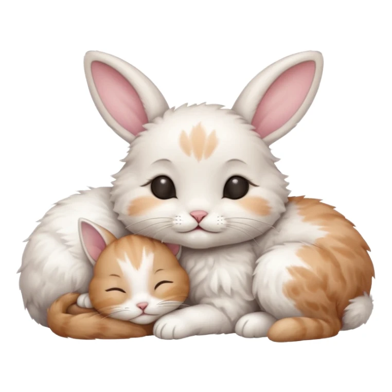 A little kitten sleeping next to a sweet rabbit  sticker