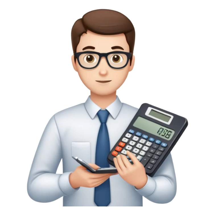 male accountant with calculator and spreadsheet sticker