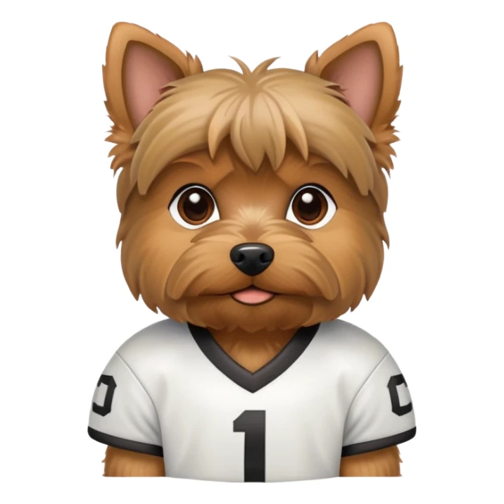 Yorkie wearing a football jersey sticker
