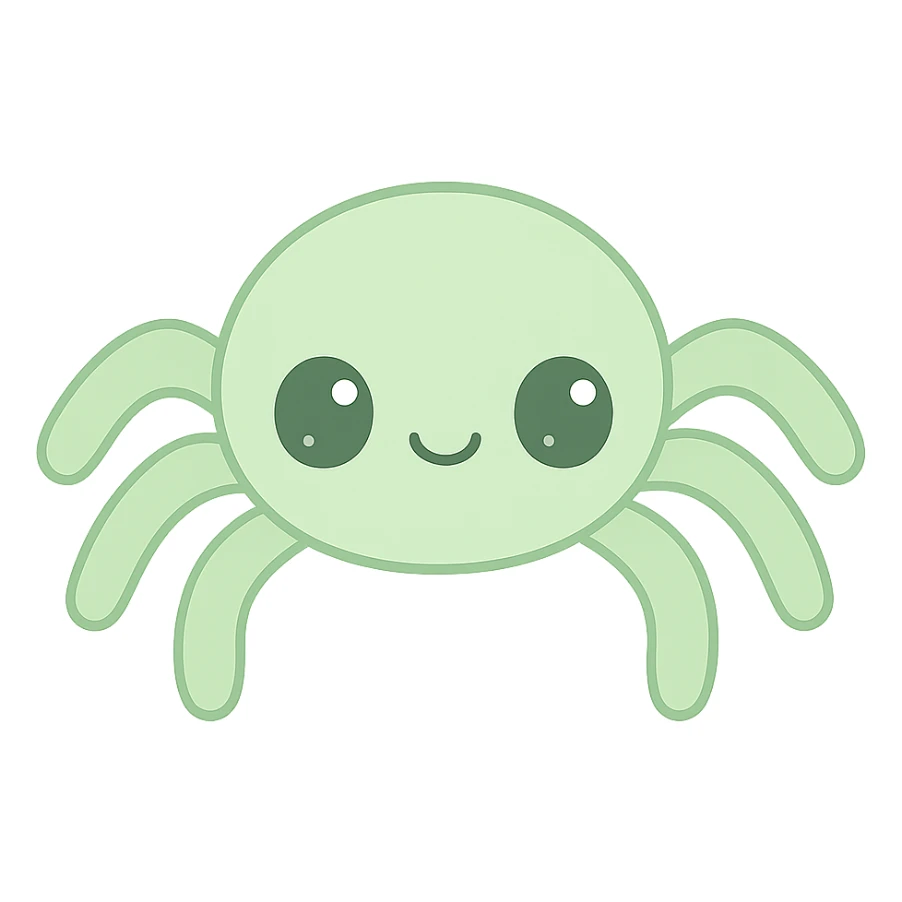 Make the spider green with no background in kawaii style. sticker