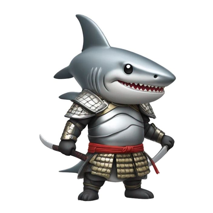 A fully silver chrome figurine of a shark in a samurai outfit. sticker