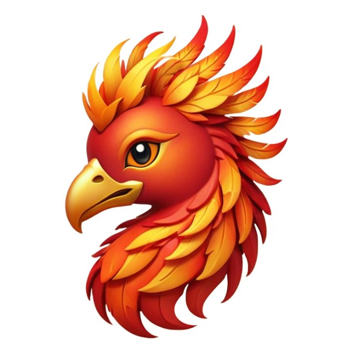 Cinematic Cute fierce & powerful Fire Phoenix Portrait Emoji, Head tilted playfully and inquisitively, showcasing a vibrant, flame-kissed form with intricately detailed feathers in warm shades of red, orange, and shimmering gold, accented by delicate sparks and a gentle, inviting glow; rendered with lifelike detail and soft, radiant light, high shine, enchanting and spirited, styled with a touch of mythic whimsy, soft glowing outline, capturing the essence of a mischievous yet endearing phoenix poised to flutter playfully into your heart! sticker