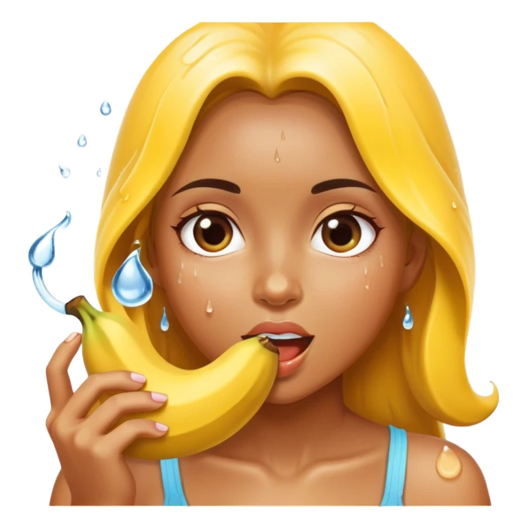 Chica comiendo banana con gotas de agua cayendo sticker