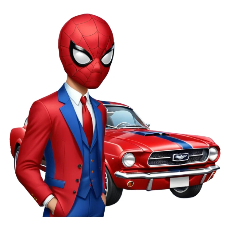 Spider-Man next to a 65 Mustang fastback sticker