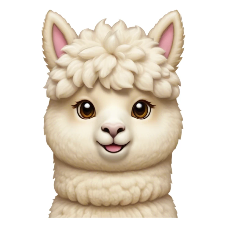 Cinematic Comical Cream Alpaca Portrait Emoji, Head tilted dramatically with an exaggeratedly amused expression, featuring a striking, fluffy cream fleece with playful texture, wide, expressive gentle eyes filled with playful disbelief, Simplified yet hilariously expressive features, highly detailed, glowing with a slightly sassy glow, high shine, dramatic yet playful, stylized with an air of cheeky mischief, bright and endearing, soft glowing outline, capturing the essence of a spirited and over-the-top alpaca, so meme-worthy it feels like it could side-eye its way into internet fame instantly! sticker