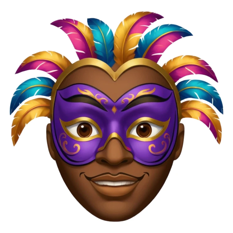 A black man with a painted carnival mask, vibrant colors and confident expression. sticker