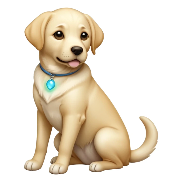 cinematic-[Labrador retriever]-realistic-full-body-sitting-emoji,-tail-resting-loosely-beside-its-paws,-head-tilted-dramatically, -sleek-[cream]-fur,-simplified-yet-realistic-focused-features,-highly-detailed,-glowing-with-an-almost-sarcastic-glow sticker