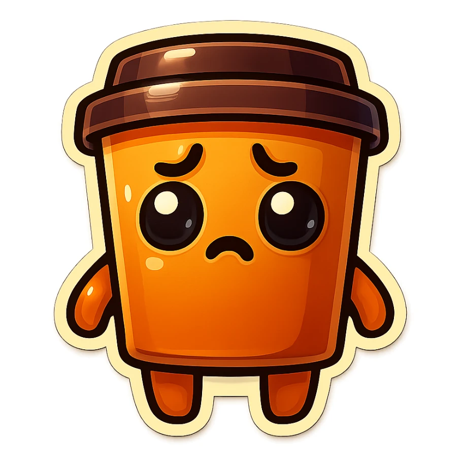 Tall coffee cup, confused sticker