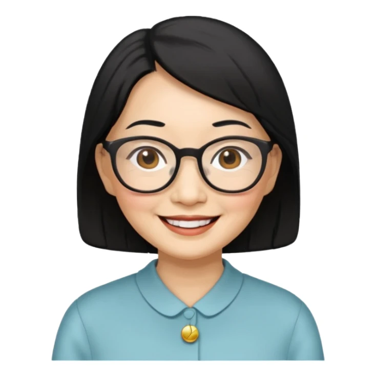 black hair Elder asian woman with glasses sticker