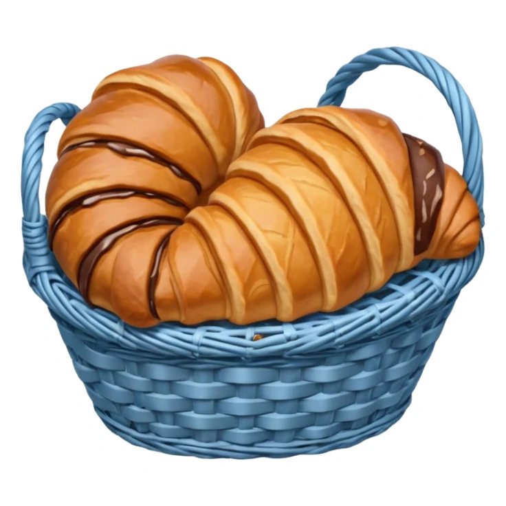 Croissant with poured chocolate in a pale blue wicker basket sticker
