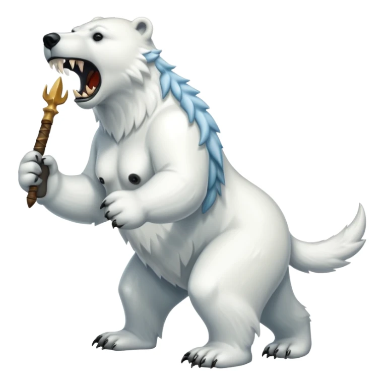 Polar bear with sabertooth fangs and a wolf’s tail; full body sticker