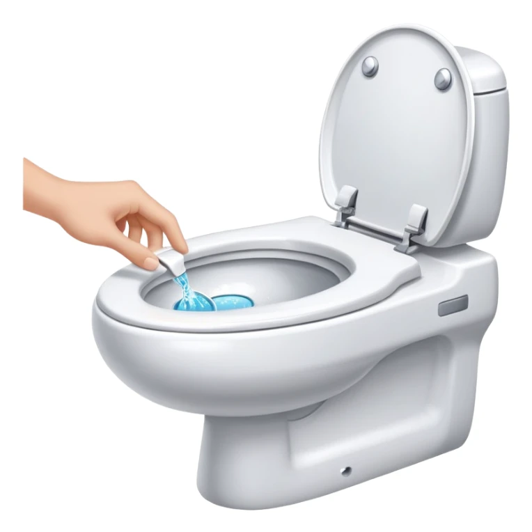 hand about to press the flush button on a sparkling clean toilet, simple and clear sticker