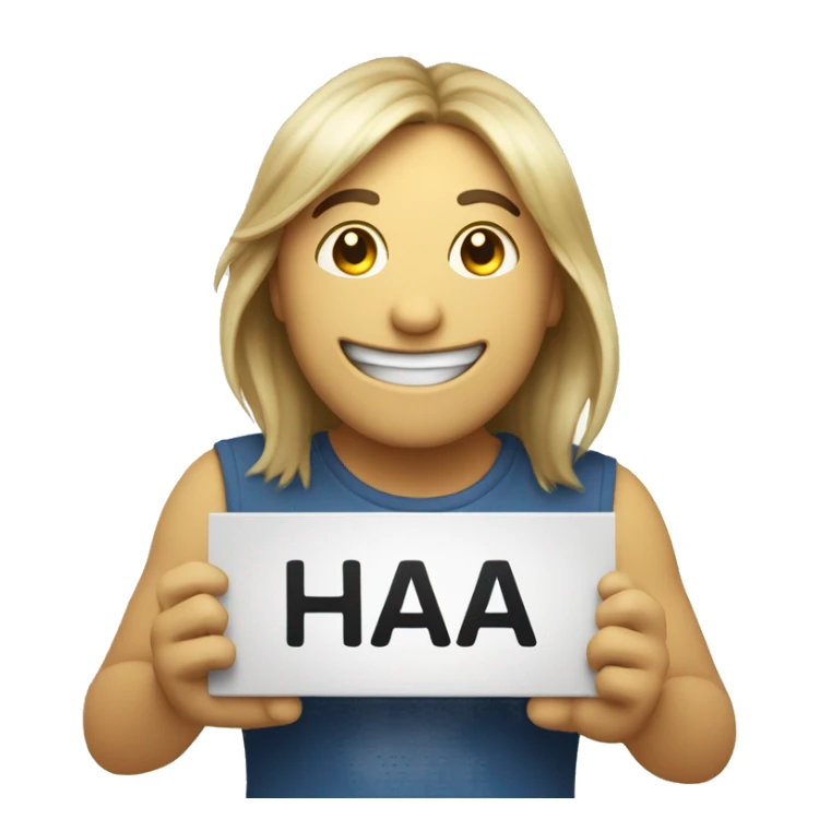 smile emoji holding a sign that says haha please help me sticker