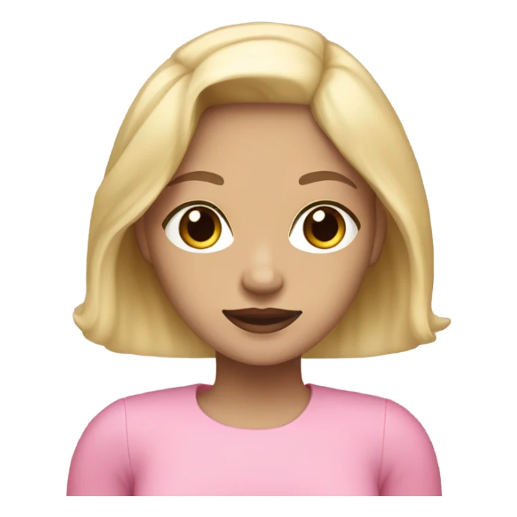 blonde girl with black eyes and light skin and pink style sticker
