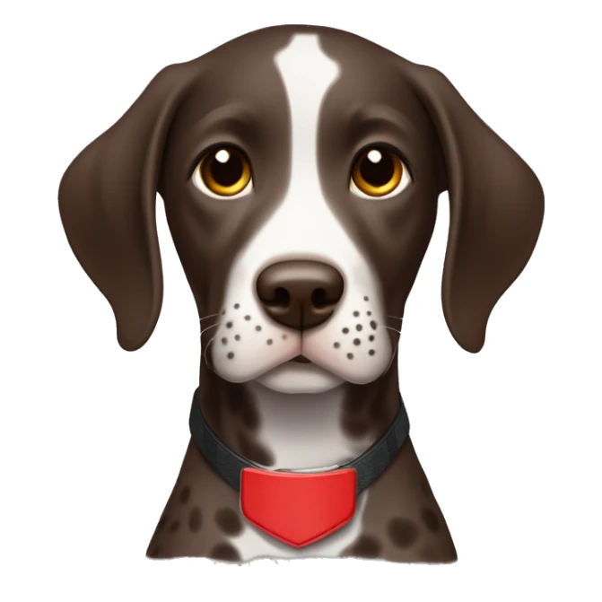 Dark Brown spotted German short haired pointer puppy with ticking with red collar  sticker