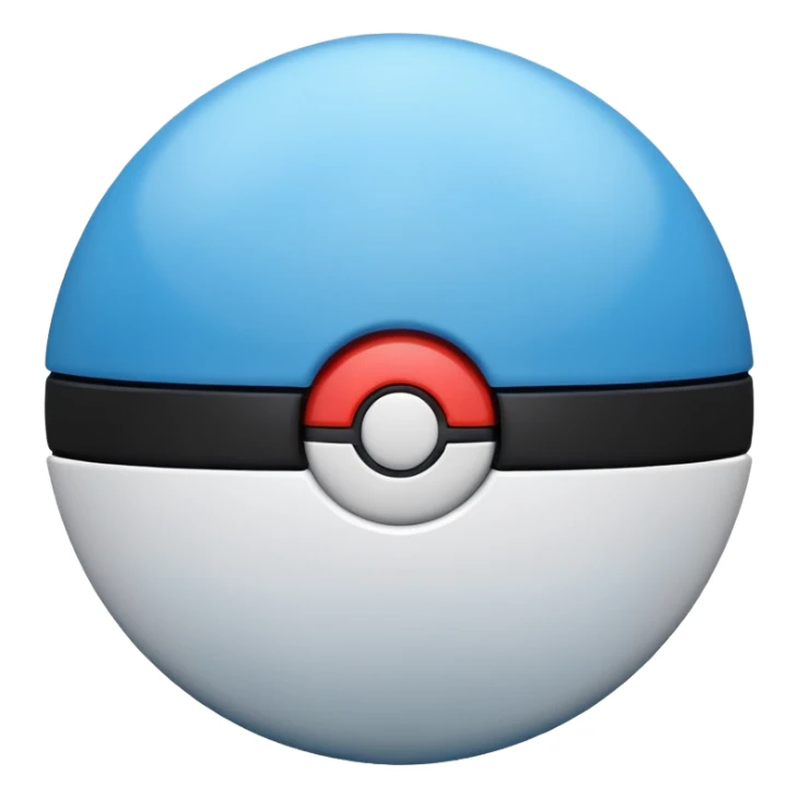 blue pokeball emoji, top half is a more saturated blue, bottom half is white, black stripe, with a white sheen, with a matte finish sticker