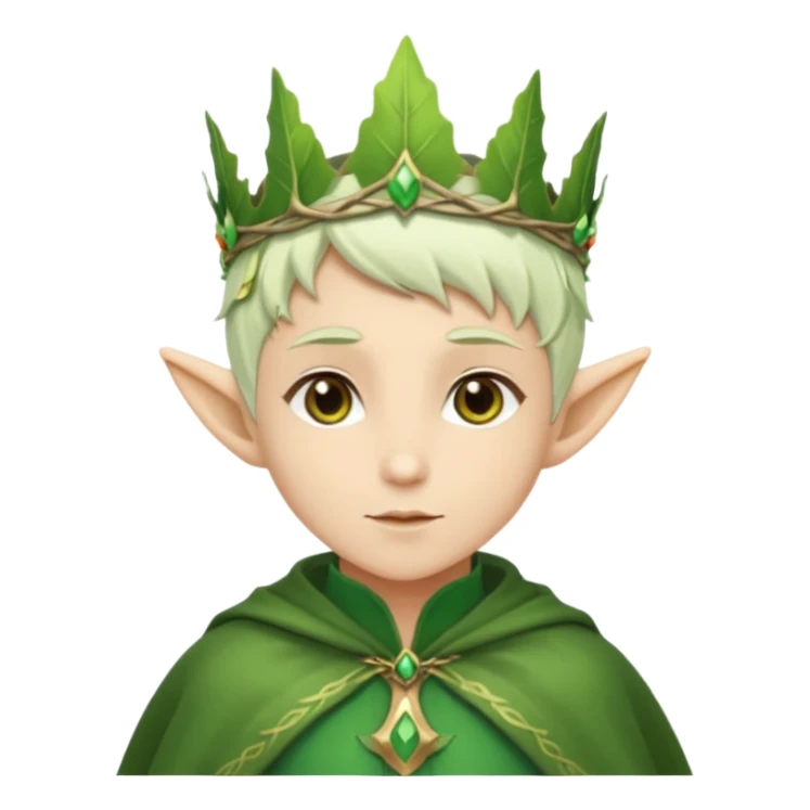 Forest Elf – elegant green-skinned elf with leaf crown and cloak, white short hair sticker