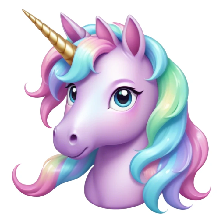 Cinematic pastel-colored unicorn, flowing iridescent mane, big sparkling eyes, tiny rounded hooves, soft chubby cheeks, delicate magical glow surrounding, enchanting and dreamy. sticker