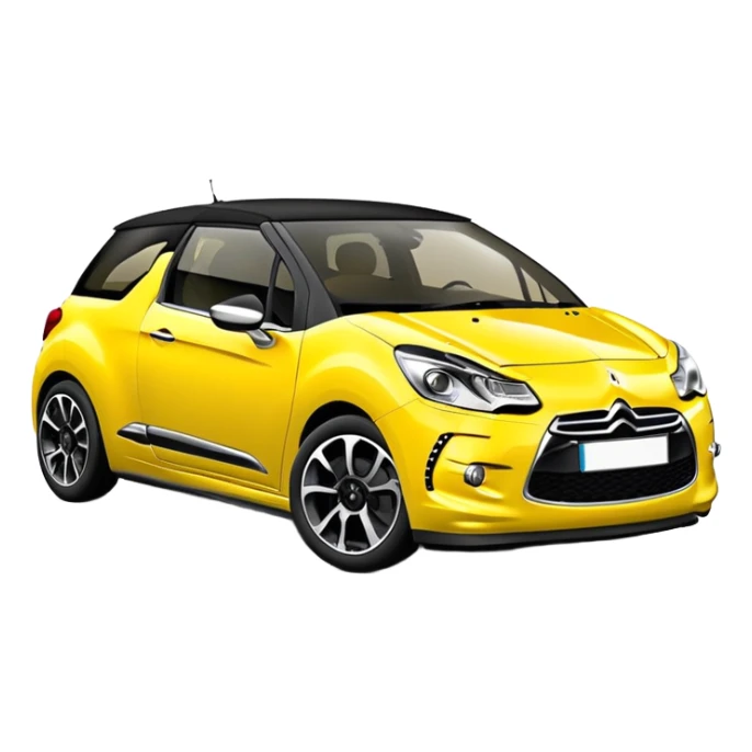 Yellow car Citroen DS3 with black roof like from car catalog  front left side sticker