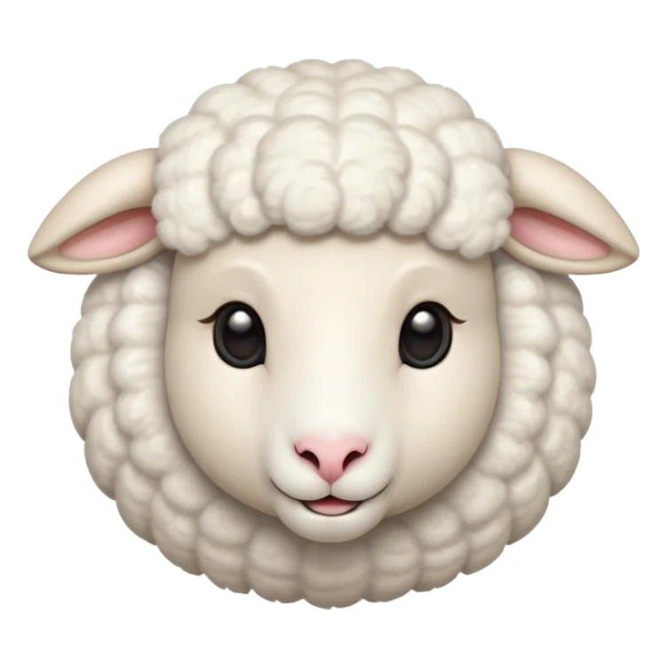 Cinematic Cute Sheep Portrait Emoji, Head tilted playfully and inquisitively, featuring a fluffy, pristine white fleece with soft, perky ears, round, sparkling gentle eyes filled with curiosity, Simplified yet irresistibly adorable features, highly detailed, glowing with a warm, friendly glow, high shine, affectionate and mellow, stylized with a touch of pastoral whimsy, bright and endearing, soft glowing outline, capturing the essence of a mischievous yet loving sheep, so playful it feels like it could graze out of the screen and into your arms! sticker