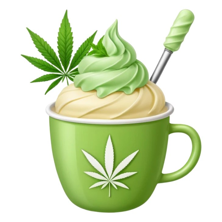 gelato in a cup with cannabis leaf sticker