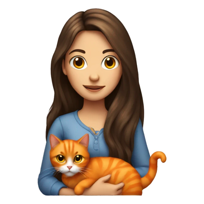 long haired brunette girl holding orange cat sticker