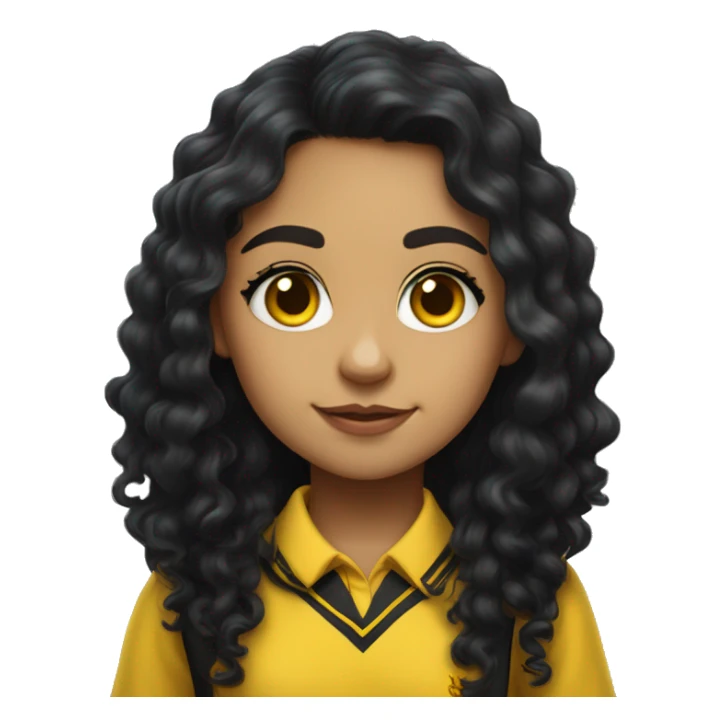  Hyper realistic Hispanic girl with long black curly hair  wearing Hufflepuff school uniform sticker