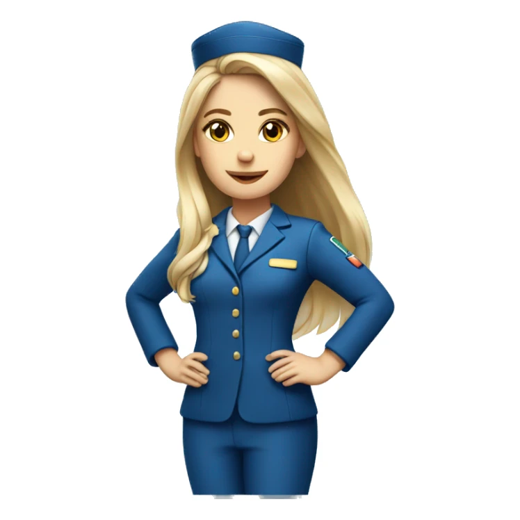 Long hair blond girl cabin crew blue uniform with travel bag sticker