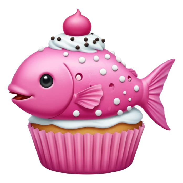 the flat side view of a pink fictional fish shaped like a cupcake sticker
