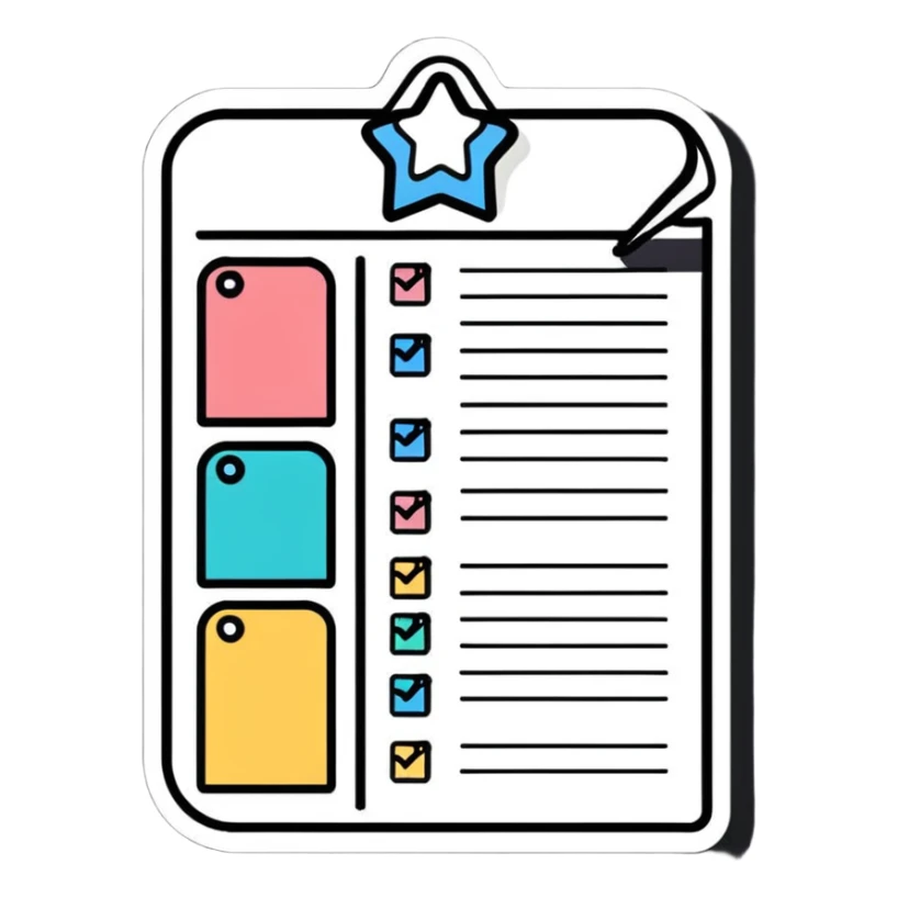 soft pastel kawaii rounded to-do list sticker with star-shaped checkboxes sticker