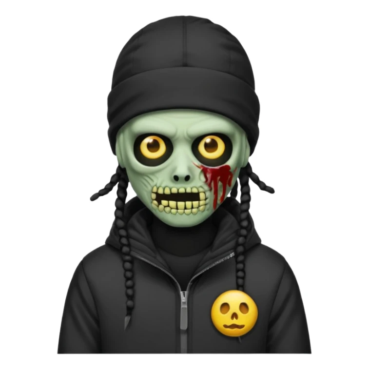 a zombie emoji with black dreads and a black nike jacket and black nike ski mask on his head sticker