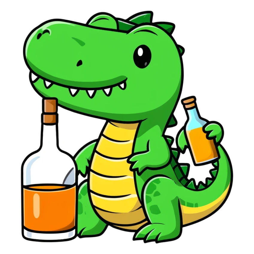 crocodile with a bottle of whiskey sticker