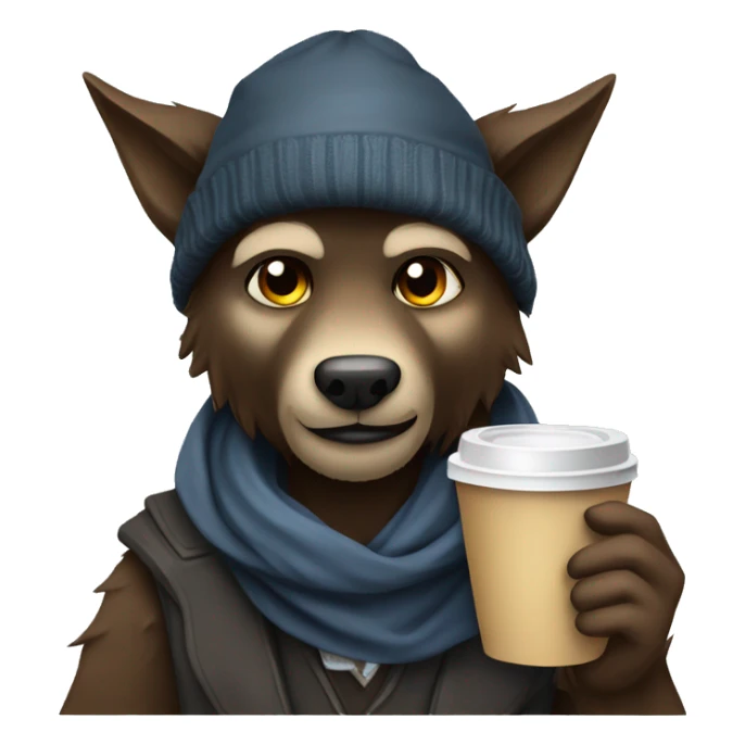 nice werewolf with a beanie reading a book and drinking a coffee to go  sticker