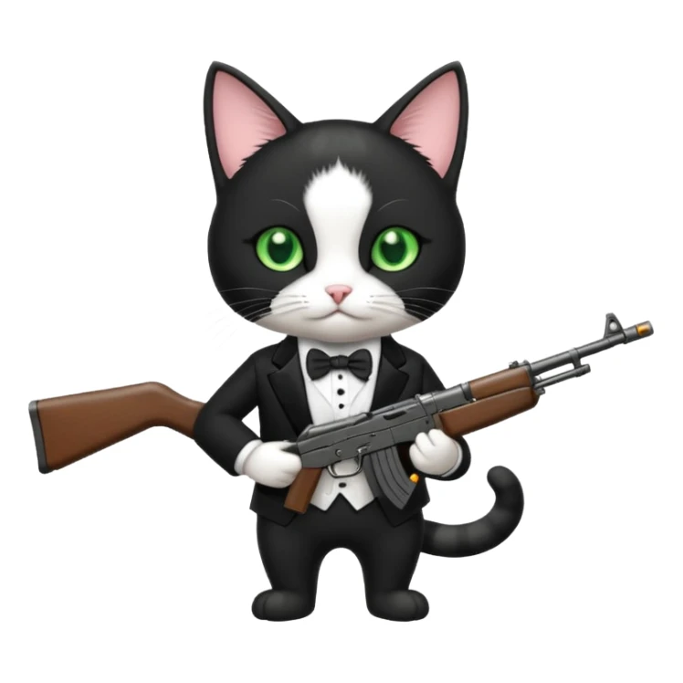 tuxedo cat with an ak47 gun sticker