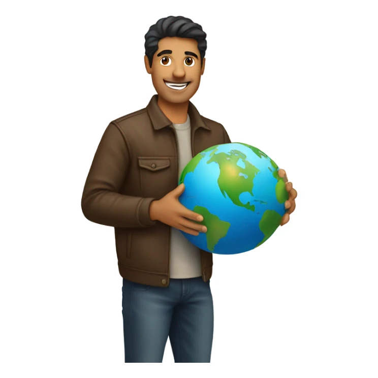 Latino man holding the earth sticker