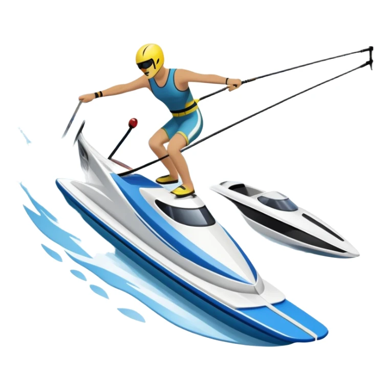 An icon featuring a close-up collage of water skis, splashing water, and a speedboat pulling the skier across the surface. The design highlights the motion of the skis cutting through the water and the boat’s wake. Transparent background emphasizes the thrill of water skiing. sticker