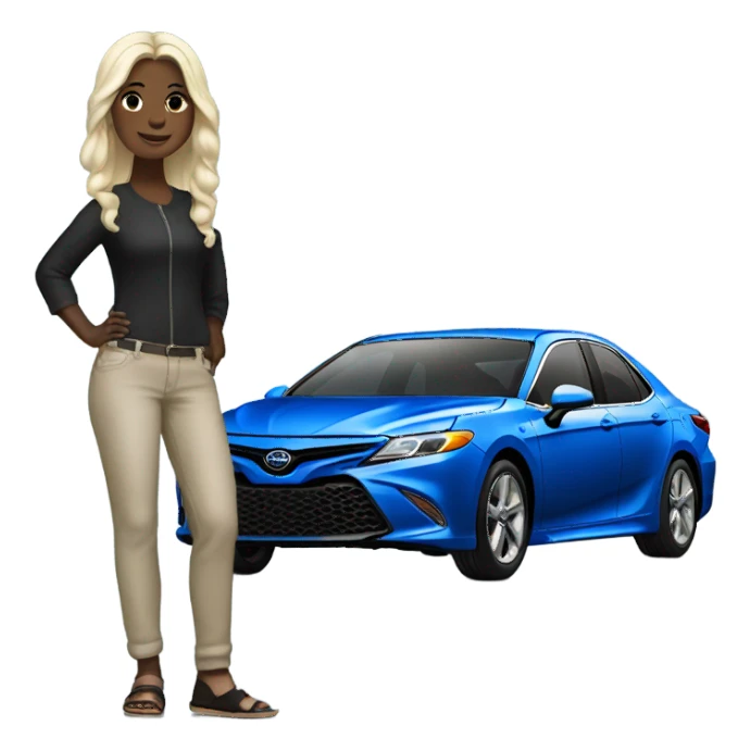 Light skin girl by a blue Toyota Camry XSE sticker