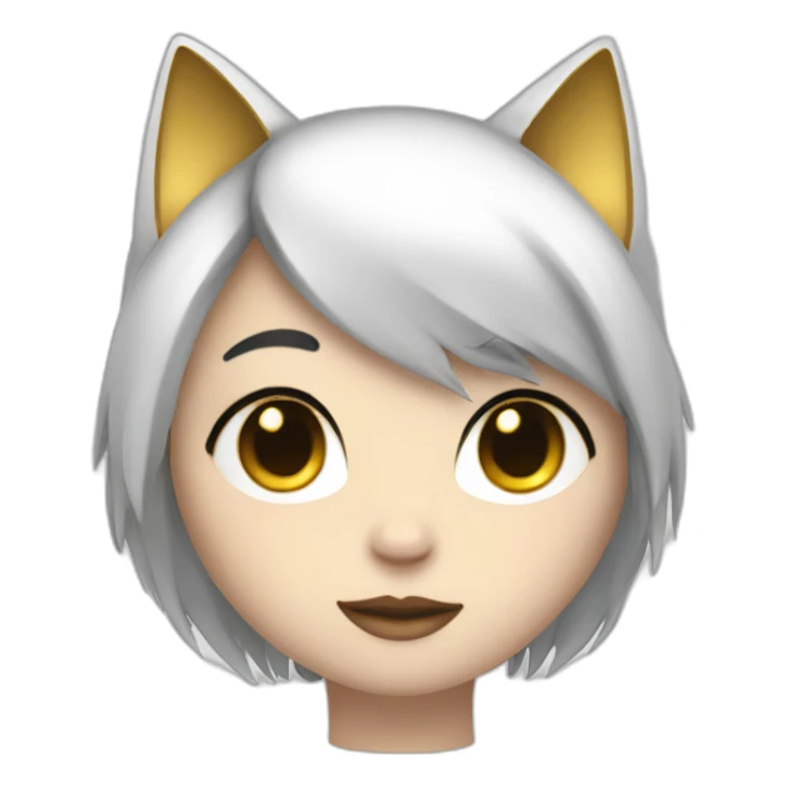 A white skinned catgirl with black hair and gold highlights sticker