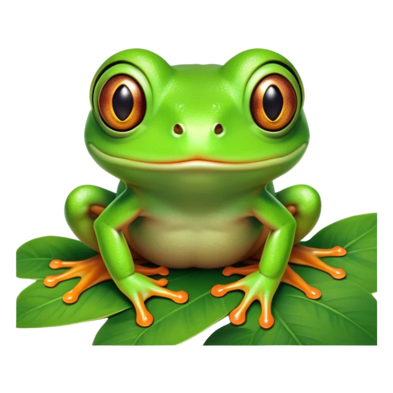 Cinematic Comical Green Tree Frog Portrait Emoji, Head tilted dramatically with an exaggeratedly amused expression, featuring a small, vibrant green body with wide, comically expressive eyes and quirky, textured skin, Simplified yet hilariously expressive features, highly detailed, glowing with a slightly sassy jungle glow, high shine, dramatic yet playful, stylized with an air of cheeky tropical mischief, soft glowing outline, capturing the essence of a meme-worthy green tree frog that looks ready to leap its way into viral fame! sticker